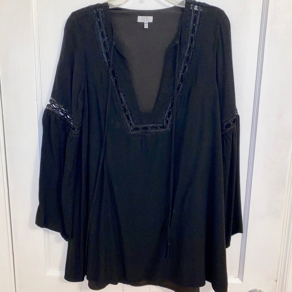 Tobi Longsleeve Black Boho Dress With Tassels